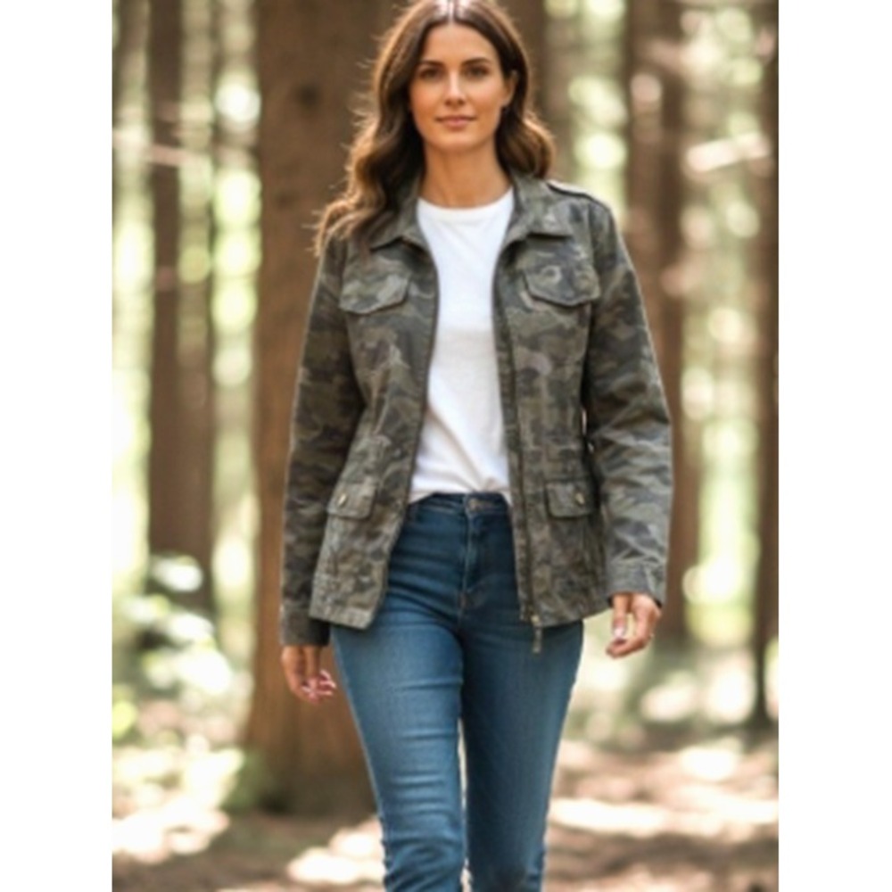 Express Camo Utility Flight Jacket Women's M Military Safari Cotton Stretch - Picture 2 of 13